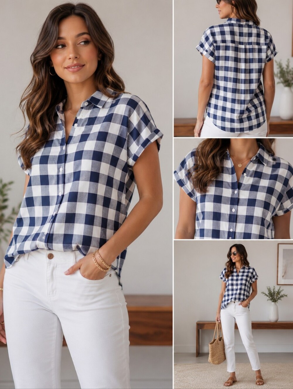 J.CREW MERCANTILE || Blue and White Checkered Top